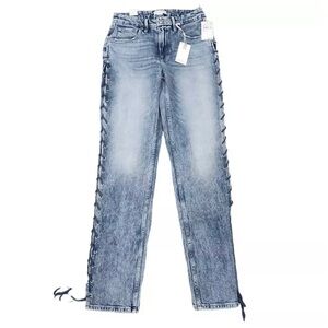 Good American - Women's Side Lace Straight Jeans - Stretch - Acid Wash S…